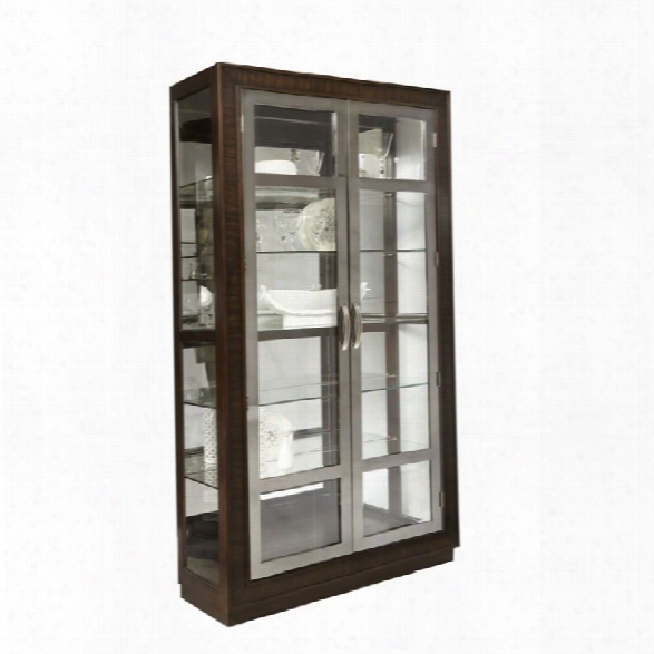 Pulaski Modern Nickel Framed Double Door Curio In Brown