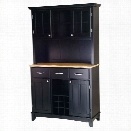 Home Styles Large Buffet with Natural Wood Top and 2-Door Hutch in Black