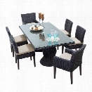 TKC Venice 7 Piece Wicker Patio Dining Set in Beige