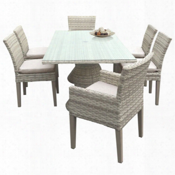 Tkc Fairmont 7 Piece 80 Glass Top Patio Dining Set In Beige