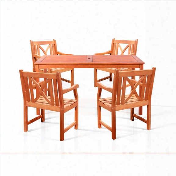 Vifah Balthazar 5 Piece Rectangular Hardwood Table Set With Arm Chairs