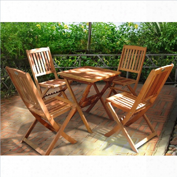 Vifah Glaser Folding Bistro Table Set With 4 Folding Chairs