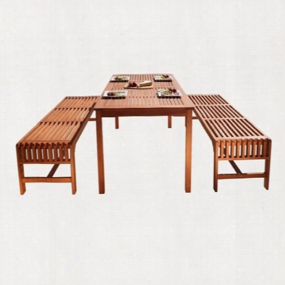 Vifah Malibu 3 Piece Wood Patio Dining Set