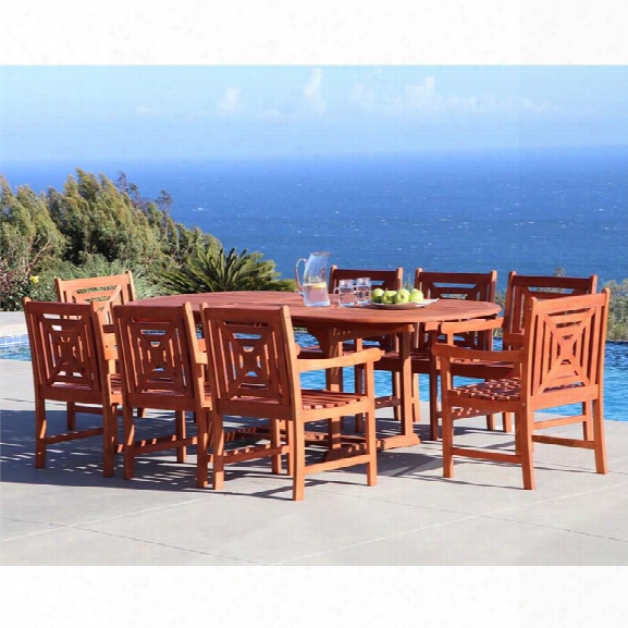 Vifah Malibu 9 Piece Extendable Oval Hardwood Patio Dining Set