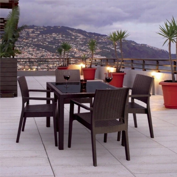 Compamia Miami 5 Piece Square Wickerlook Patio Dining Set In Brown