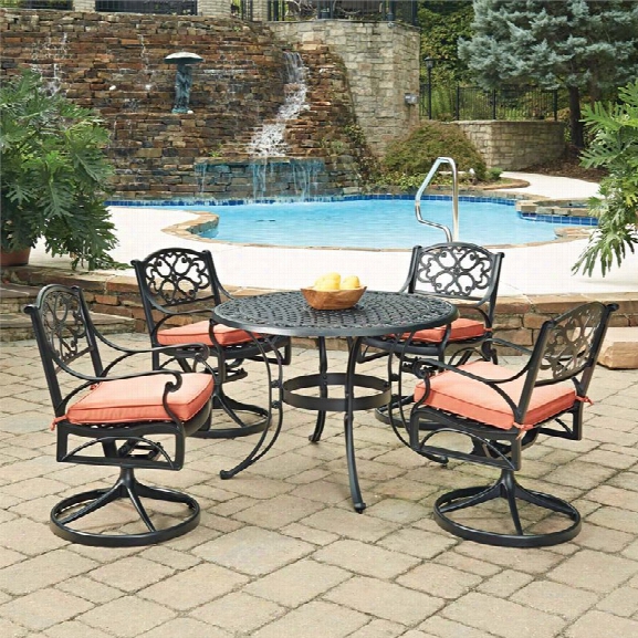 Home Styles Biscayne 5 Piece 48 Round Patio Dining Set In Black