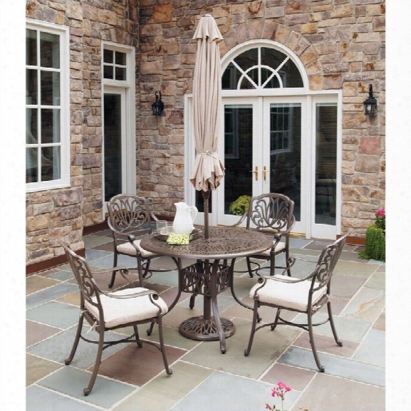 Home Styles Floral Blossom 5 Piece Metal Patio Dining Set In Taupe