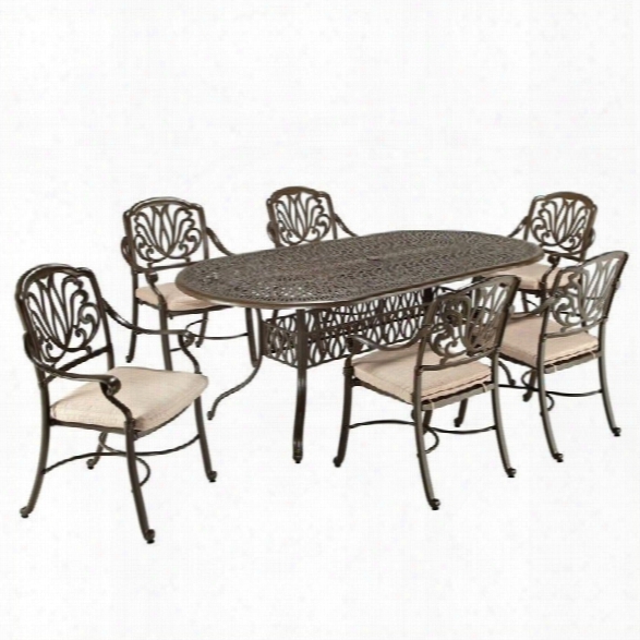 Home Styles Floral Blossom 7 Piece Metal Patio Dining Set In Taupe