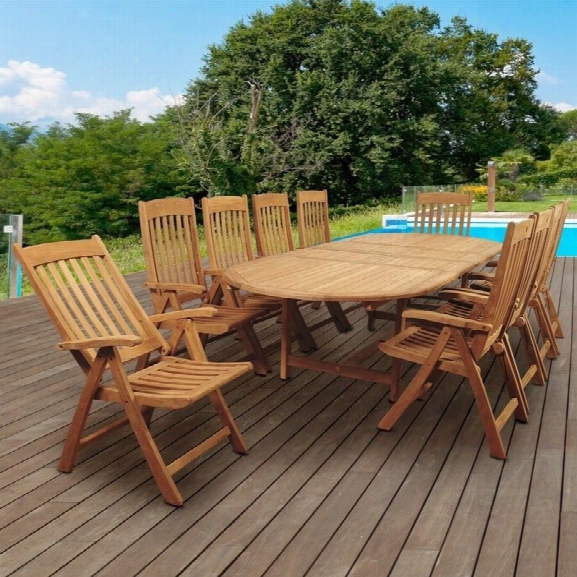 International Home Amazonia Teak 11 Piece Extendable Patio Dining Set