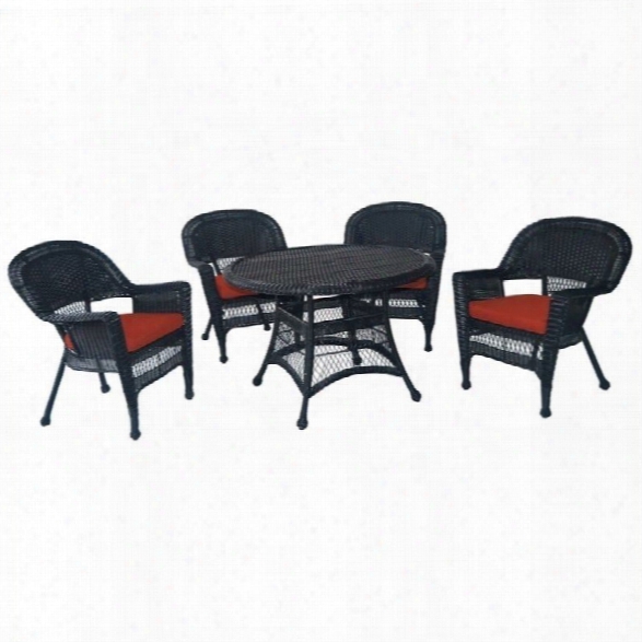 Jeco 5 Piece Wicker Patio Dining Set In Black And Red