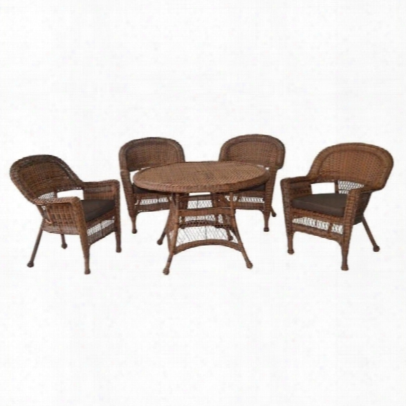 Jeco 5 Piece Wicker Patio Dining Set In Honey And Brown