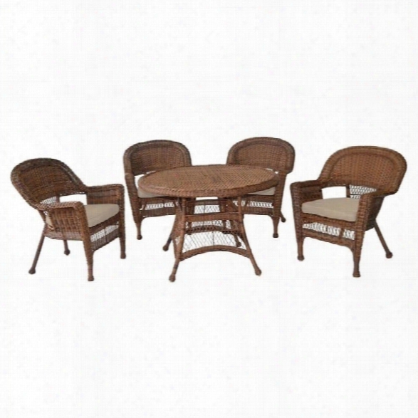 Jeco 5 Piece Wicker Patio Dining Set In Honey And Tan