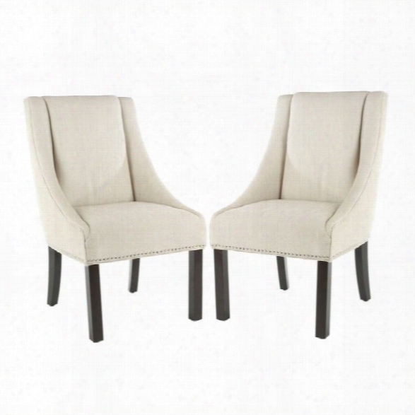 Safavieh Molly Beech Sloping Arm Dining Chair In Beige (set Of 2)