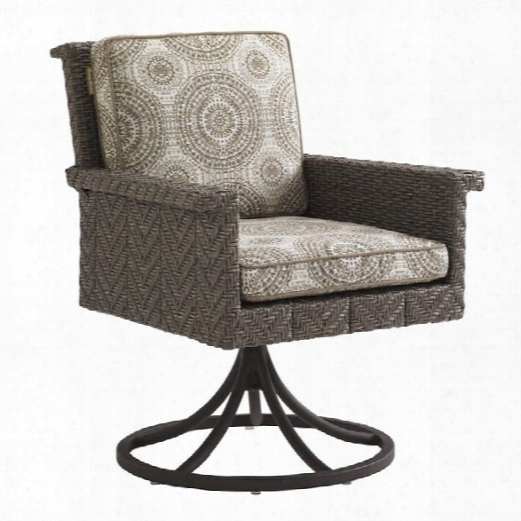 Tommy Bahama Home Blue Olive Wicker Swivel Rocker Dining Chair-gray And Brown