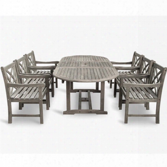 Vifah Renaissance 7 Piece Oval Extendable Patio Dining Set In Gray