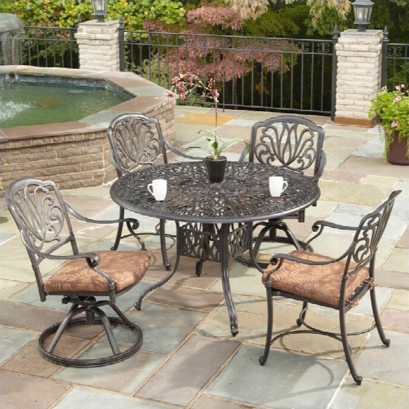 Home Styles Floral Blossom 5 Piece Metal Patio Dining Set-42table