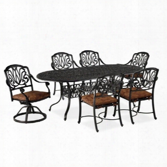 Home Styles Floral Blossom 7 Piece Metal Patio Dining Set In Charcoal