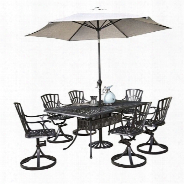 Home Styles Largo 8 Piece Patio Dining Set With Umbrella In Charcoal