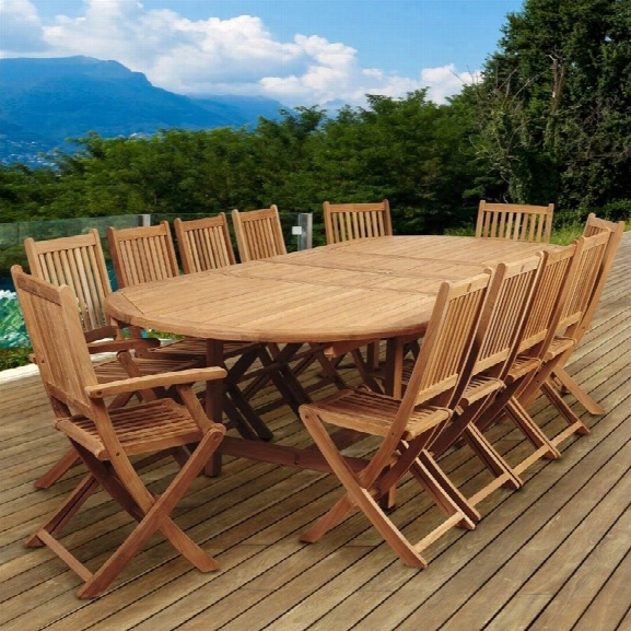 International Home Amazonia Teak 13 Piece Extendable Patio Dining Set