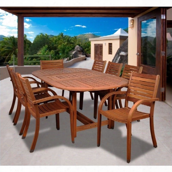 International Home Arizona 9 Piece Wood Patio Dining Set In Eucalyptus