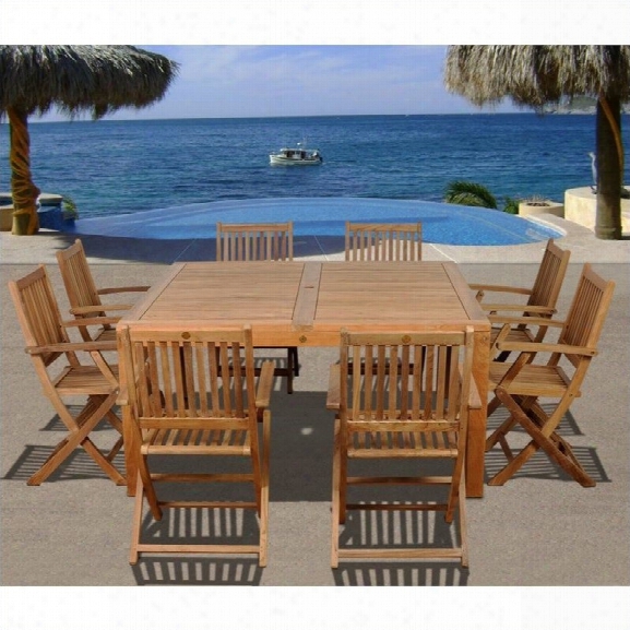 International Home Dubai 9 Piece Wood Patio Dining Set In Teak