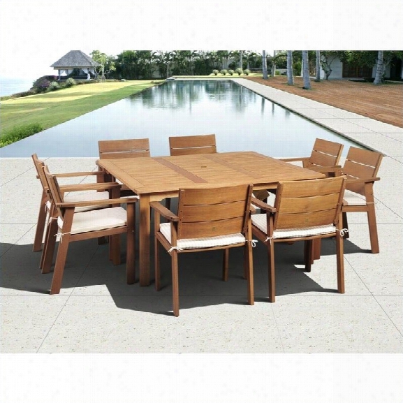 International Home Nelson 9 Piece Wood Patio Dining Set In Eucalyptus