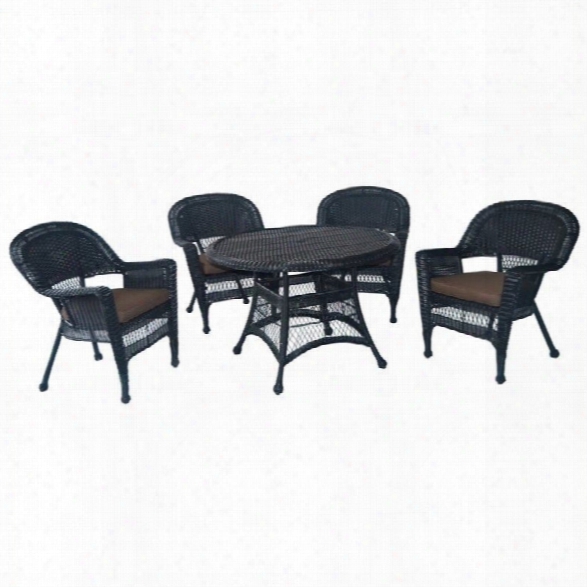 Jeco 5 Piece Wicker Patio Din Ing Set In Black And Brown