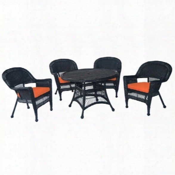 Jeco 5 Piece Wicker Patio Dining Set In Black And Orange