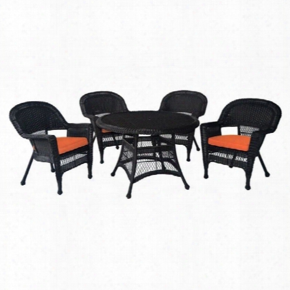 Jeco 5 Piece Wicker Patio Dining Set In Espresso And Orange