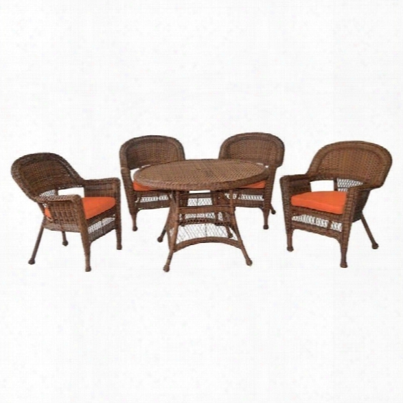 Jeco 5 Piece Wicker Patio Dining Set In Honey And Orange