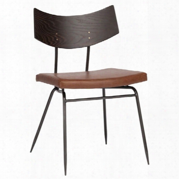 Maklaine Leather Dining Side Chair In Black And Caramel