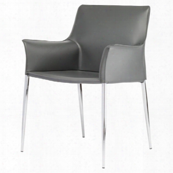 Nuevo Colter Leather Dining Arm Chair In Dark Gray