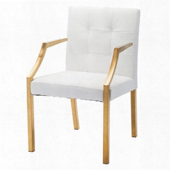 Nuevo Paris Faux Leather Dining Arm Chair In White And Gold