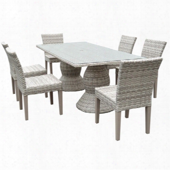 Tkc Fairmont 7 Piece 80 Glass Top Patio Dining Set In Vanilla Cream