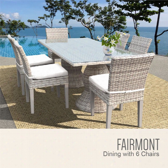 Tkc Fairmont 7 Piece 80 Glass Top Patio Dining Set In White