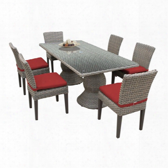 Tkc Oasis 7 Piece 80 Glass Top Patio Dining Set In Red