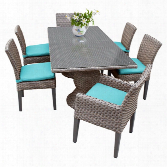 Tkc Oasis 7 Piece 80 Glass Top Patio Dining Set In Turquoise