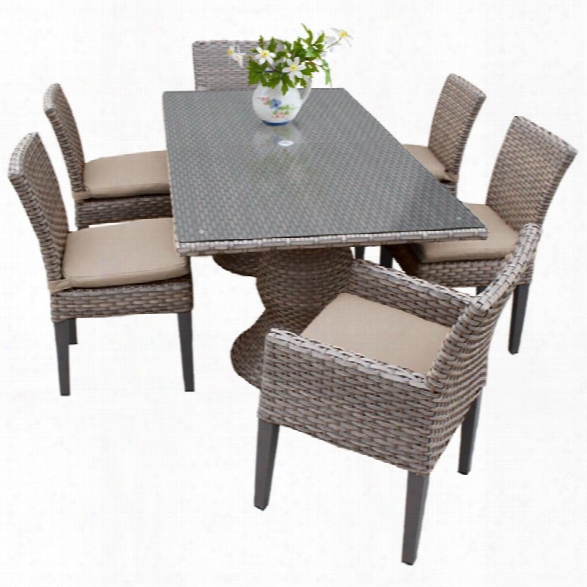 Tkc Oasis 7 Piece 80 Glass Top Patio Dining Set In Wheat