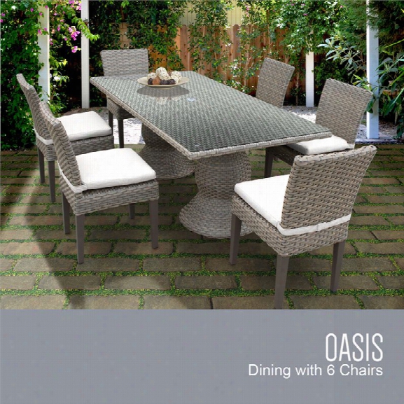 Tkc Oasis 7 Piece 80 Glass Top Patio Dining Set In White
