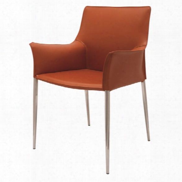 Nuevo Colter Leather Dining Arm Chair In Ochre