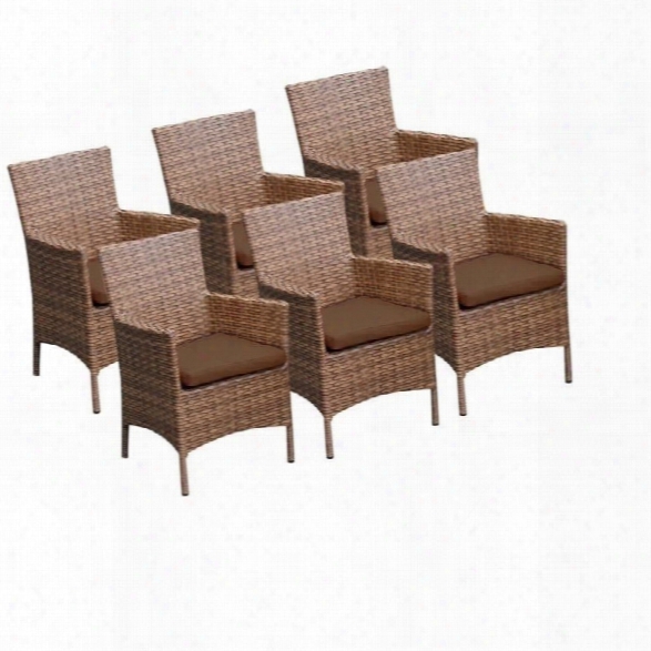 Tkc Laguna Wicker Patio Arm Dining Chairs In Cocoa (set Of 6)