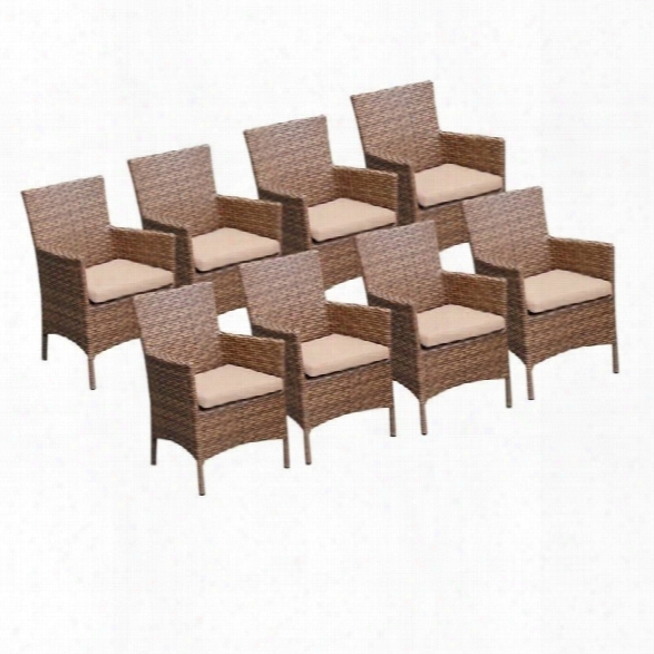 Tkc Laguna Wicker Patio Arm Dining Chairs In Wheat (set Of 8)