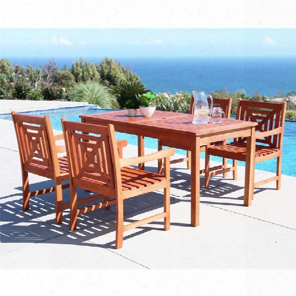 Vifah Malibu 5 Piece Hardwood Patio Dining Set