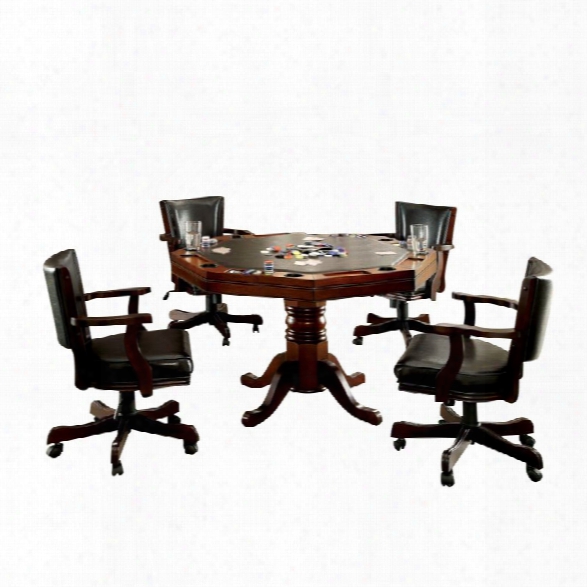 Furniture Of America Deaton 5 Piece Gaming Table Set In Cherry