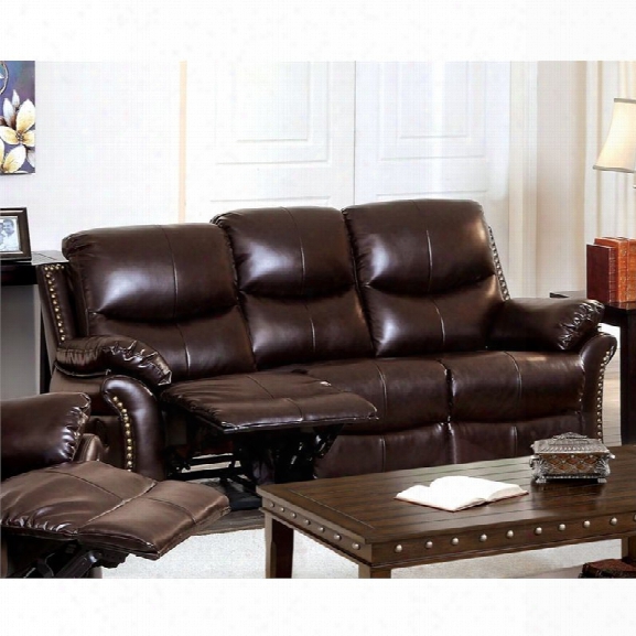 Furniture Of America Wess Leather Reclining Sofa In Rustic Dark Brown