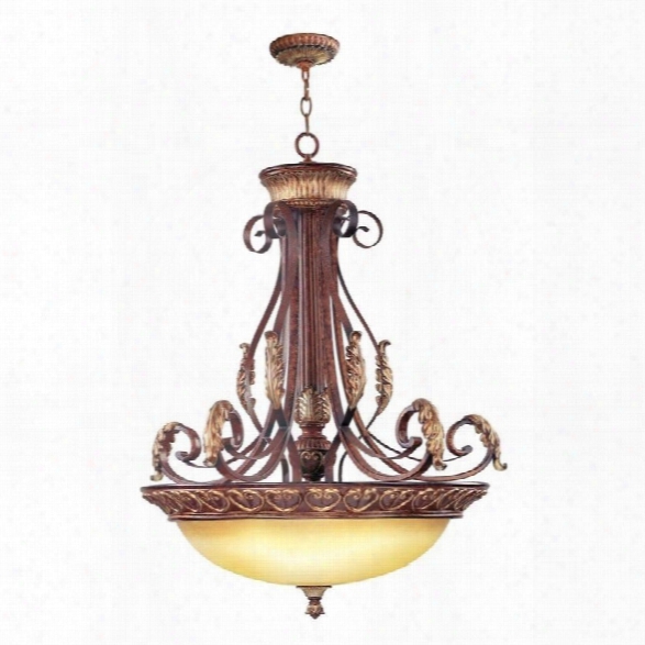 Livex Villa Verona Inverted Pendant In Verona Bronze With Aged Gold Leaf Accents