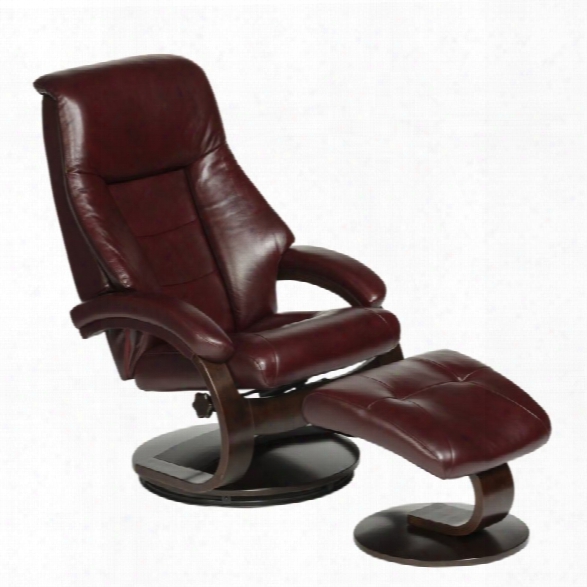 Mac Motion Oslo Swivel Leather Recliner With Ottoman In Merlot