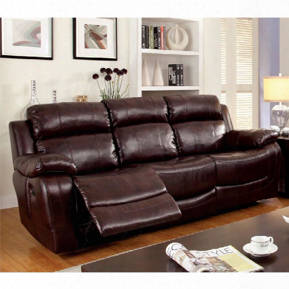 Furniture Of America Calcett Leather Reclining Sofa In Brown