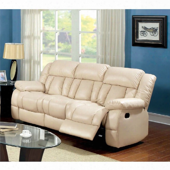 Furniture Of America Frey Leather Upholstered Reclining Sofa In Ivoory