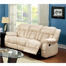 Furniture of America Frey Leather Upholstered Reclining Sofa in Ivory